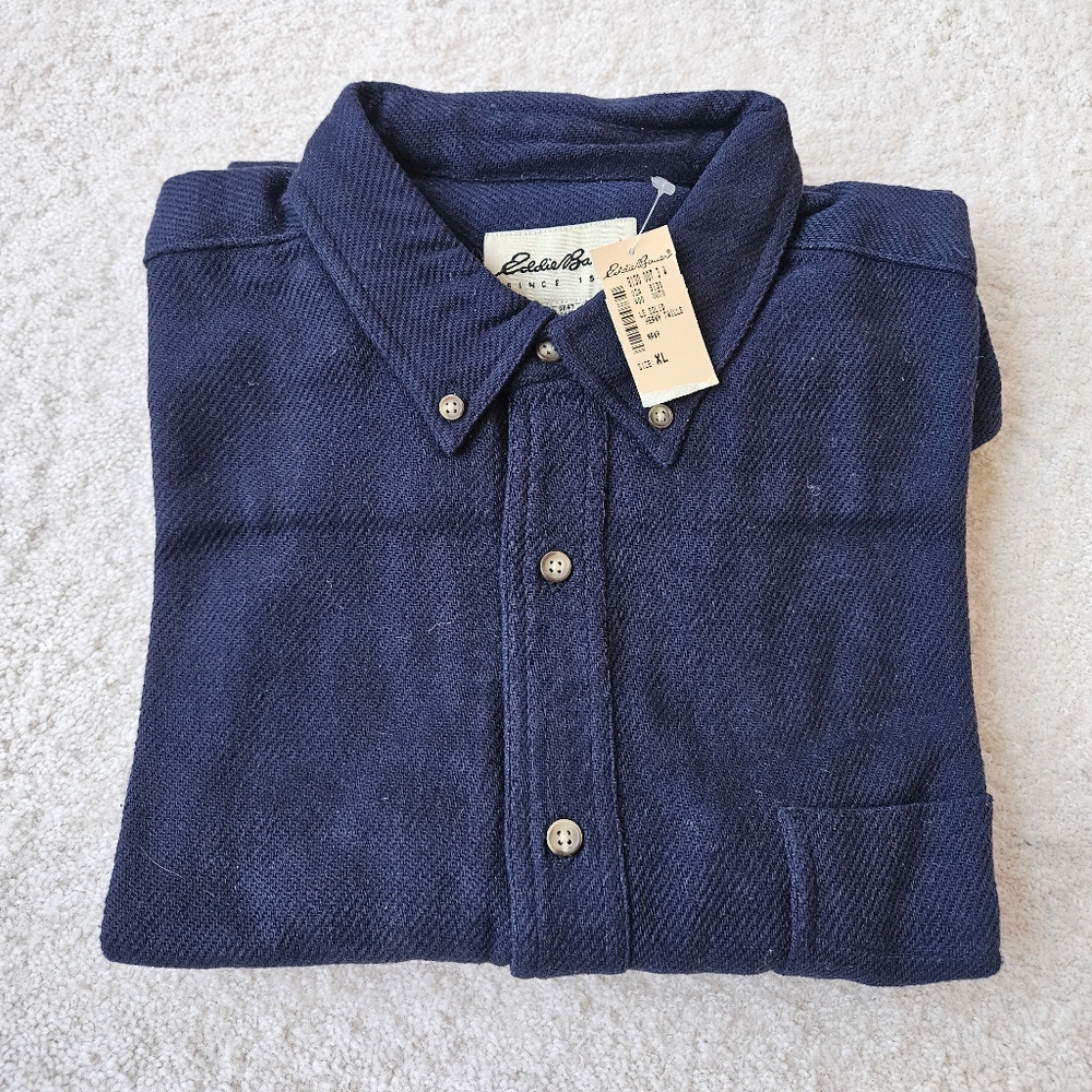 New Eddie Bauer Heavy Twill Men's Cotton Button Down Long Sleeve Shirt Navy Blue